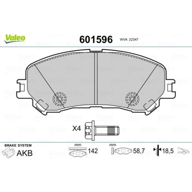 Valeo | Bremsbelagsatz, Scheibenbremse | 601596