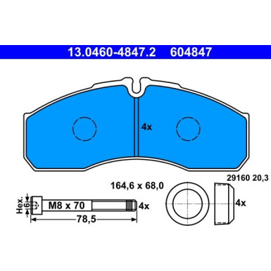 ATE | Bremsbelagsatz, Scheibenbremse | 13.0460-4847.2