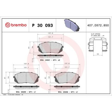 Brembo | Bremsbelagsatz, Scheibenbremse | P 30 093