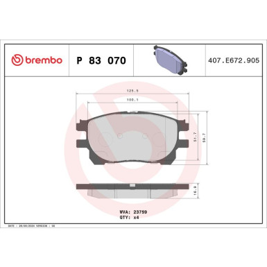 Brembo | Bremsbelagsatz, Scheibenbremse | P 83 070