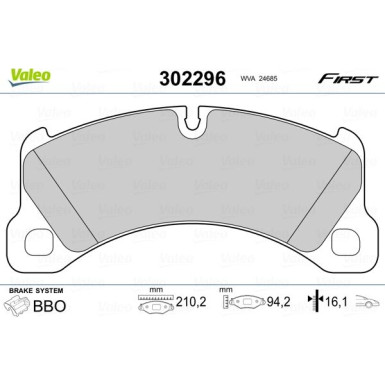 Valeo | Bremsbelagsatz, Scheibenbremse | 302296