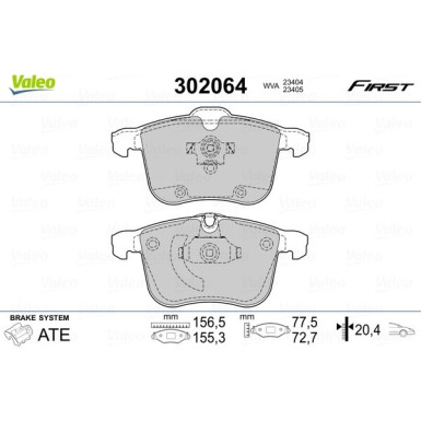 Valeo | Bremsbelagsatz, Scheibenbremse | 302064