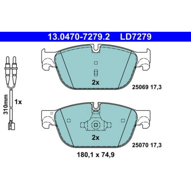 ATE | Bremsbelagsatz, Scheibenbremse | 13.0470-7279.2