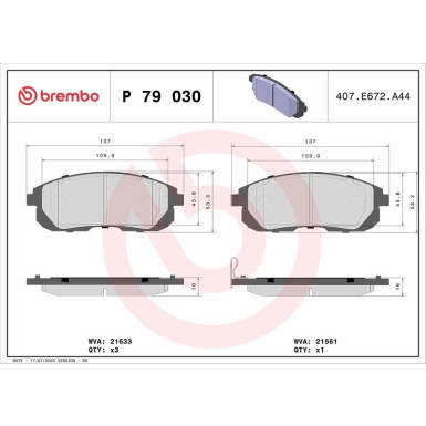 Brembo | Bremsbelagsatz, Scheibenbremse | P 79 030