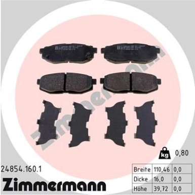 Zimmermann | Bremsbelagsatz, Scheibenbremse | 24854.160.1