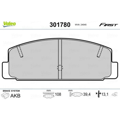 Valeo | Bremsbelagsatz, Scheibenbremse | 301780