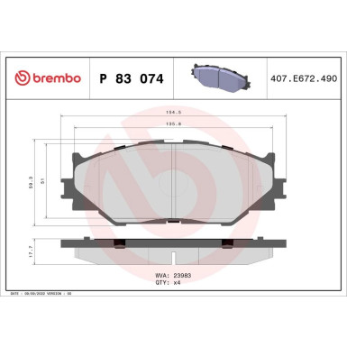 Brembo | Bremsbelagsatz, Scheibenbremse | P 83 074