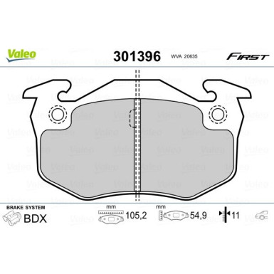 Valeo | Bremsbelagsatz, Scheibenbremse | 301396