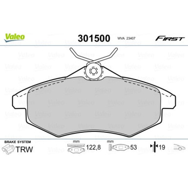 Valeo | Bremsbelagsatz, Scheibenbremse | 301500