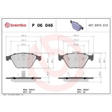 Brembo | Bremsbelagsatz, Scheibenbremse | P 06 046