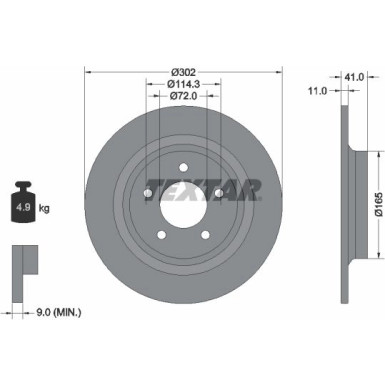 TEXTAR 92148200 Bremsscheibe für MAZDA PREMACY, 5 302x11mm, 05/05x114,3, voll