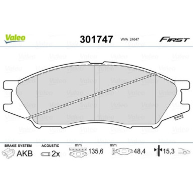 Valeo | Bremsbelagsatz, Scheibenbremse | 301747