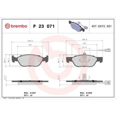 Brembo | Bremsbelagsatz, Scheibenbremse | P 23 071