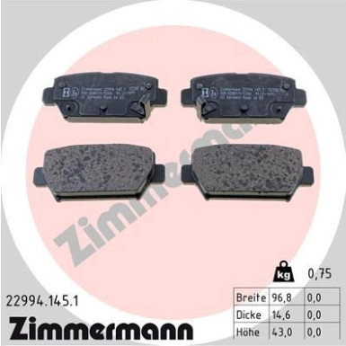 Zimmermann | Bremsbelagsatz, Scheibenbremse | 22994.145.1