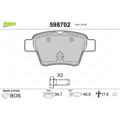 Valeo | Bremsbelagsatz, Scheibenbremse | 598702