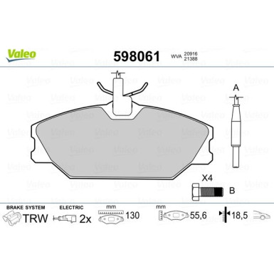 Valeo | Bremsbelagsatz, Scheibenbremse | 598061