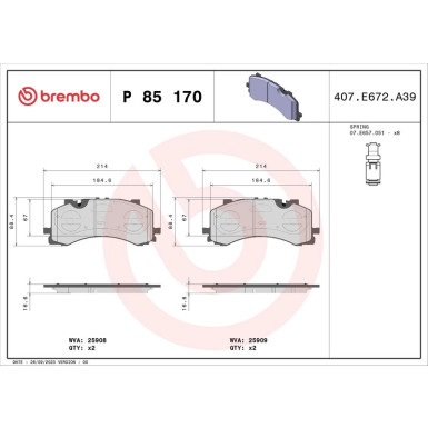 Brembo | Bremsbelagsatz, Scheibenbremse | P 85 170