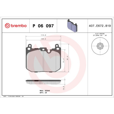 Brembo | Bremsbelagsatz, Scheibenbremse | P 06 097