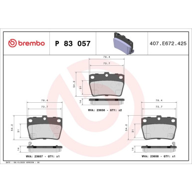 Brembo | Bremsbelagsatz, Scheibenbremse | P 83 057