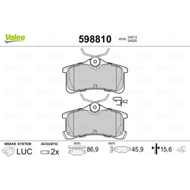 Valeo | Bremsbelagsatz, Scheibenbremse | 598810