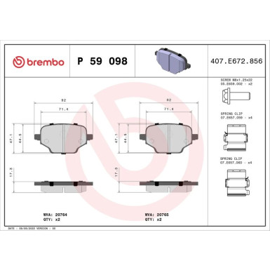 Brembo | Bremsbelagsatz, Scheibenbremse | P 59 098