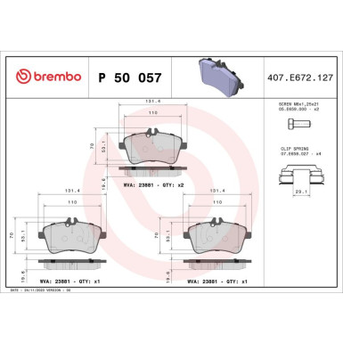 Brembo | Bremsbelagsatz, Scheibenbremse | P 50 057