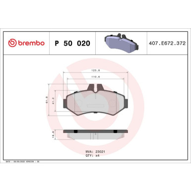 Brembo | Bremsbelagsatz, Scheibenbremse | P 50 020