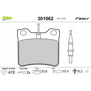 Valeo | Bremsbelagsatz, Scheibenbremse | 301062