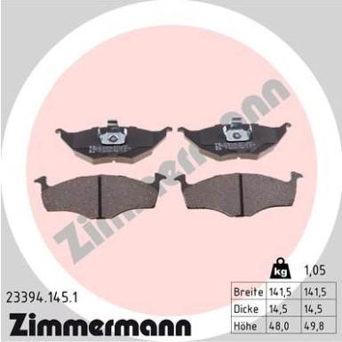 Zimmermann | Bremsbelagsatz, Scheibenbremse | 23394.145.1