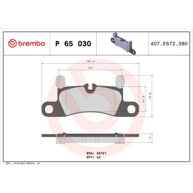 Brembo | Bremsbelagsatz, Scheibenbremse | P 65 030