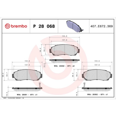 Brembo | Bremsbelagsatz, Scheibenbremse | P 28 068