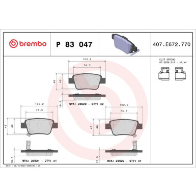 Brembo | Bremsbelagsatz, Scheibenbremse | P 83 047