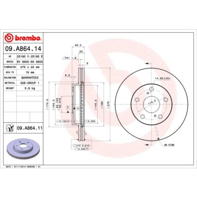 Brembo | Bremsscheibe | 09.A864.11