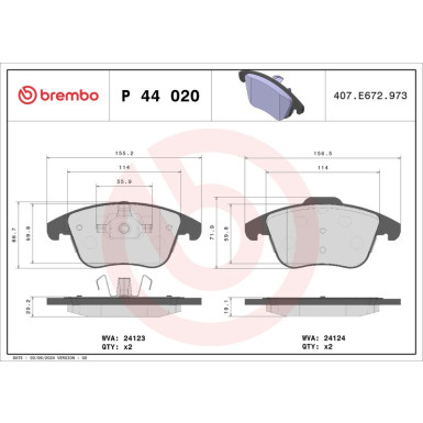 Brembo | Bremsbelagsatz, Scheibenbremse | P 44 020