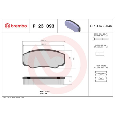 Brembo | Bremsbelagsatz, Scheibenbremse | P 23 093