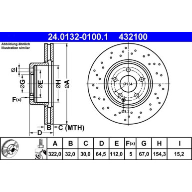 ATE 24.0132-0100.1 Bremsscheibe passend für MERCEDES-BENZ C-Klasse, E-Klasse 322,0x32,0mm, 5x112,0, gelocht/innenbel., beschichtet, legiert/hochgekohlt