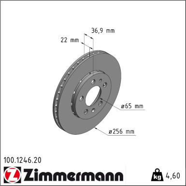 ZIMMERMANN 100.1246.20 Bremsscheibe Ø256mm COAT Z für AUDI A2 (8Z0)