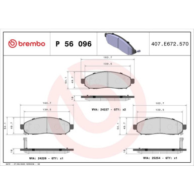 Brembo | Bremsbelagsatz, Scheibenbremse | P 56 096