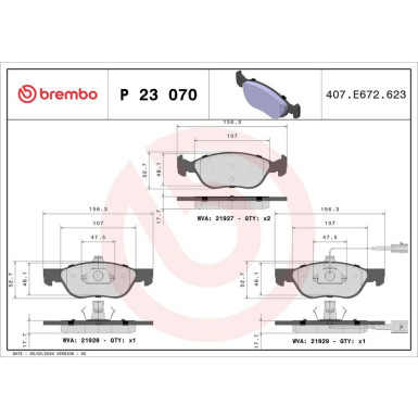 Brembo | Bremsbelagsatz, Scheibenbremse | P 23 070