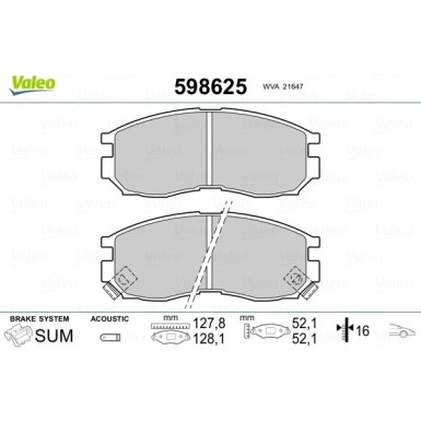 Valeo | Bremsbelagsatz, Scheibenbremse | 598625