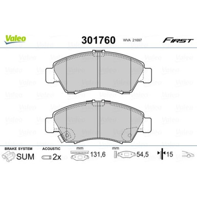 Valeo | Bremsbelagsatz, Scheibenbremse | 301760