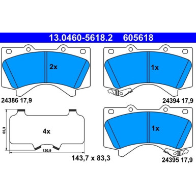 ATE | Bremsbelagsatz, Scheibenbremse | 13.0460-5618.2