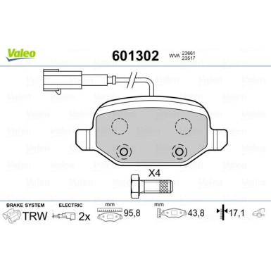 Valeo | Bremsbelagsatz, Scheibenbremse | 601302