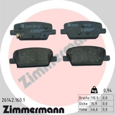 Zimmermann | Bremsbelagsatz, Scheibenbremse | 26142.160.1