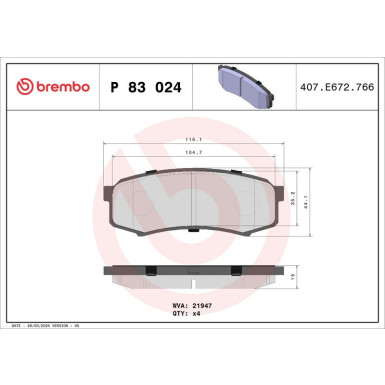 Brembo | Bremsbelagsatz, Scheibenbremse | P 83 024