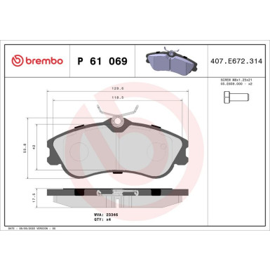 Brembo | Bremsbelagsatz, Scheibenbremse | P 61 069