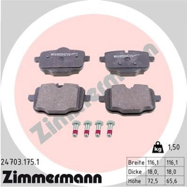 Zimmermann | Bremsbelagsatz, Scheibenbremse | 24703.175.1