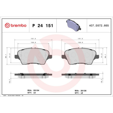 Brembo | Bremsbelagsatz, Scheibenbremse | P 24 151