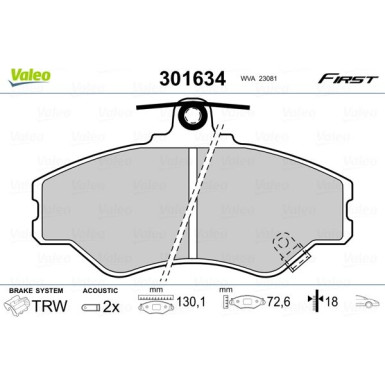 Valeo | Bremsbelagsatz, Scheibenbremse | 301634