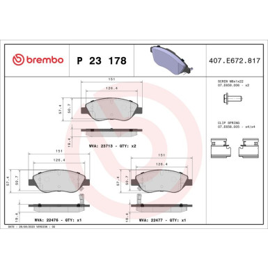 Brembo | Bremsbelagsatz, Scheibenbremse | P 23 178